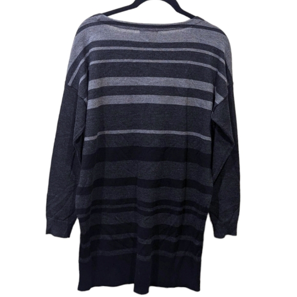 Eileen Fisher Gray Striped Merino Wool Tunic Length Sweater (XS) - Picture 2 of 6